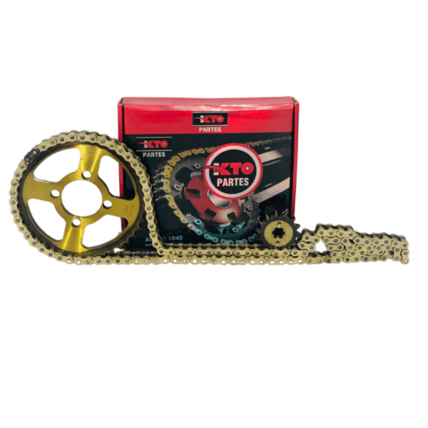Kit de piñón delantero y trasero KTO con cadena para Bajaj Boxer CT dorado