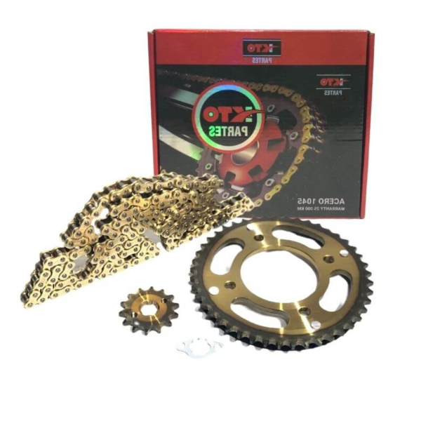 Kit de piñón y cadena para Bajaj, KTO, color dorado